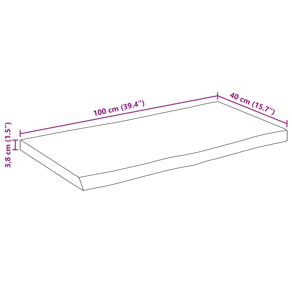 Tafelblad met natuurlijke rand 100x40x3,8 cm massief mangohout
