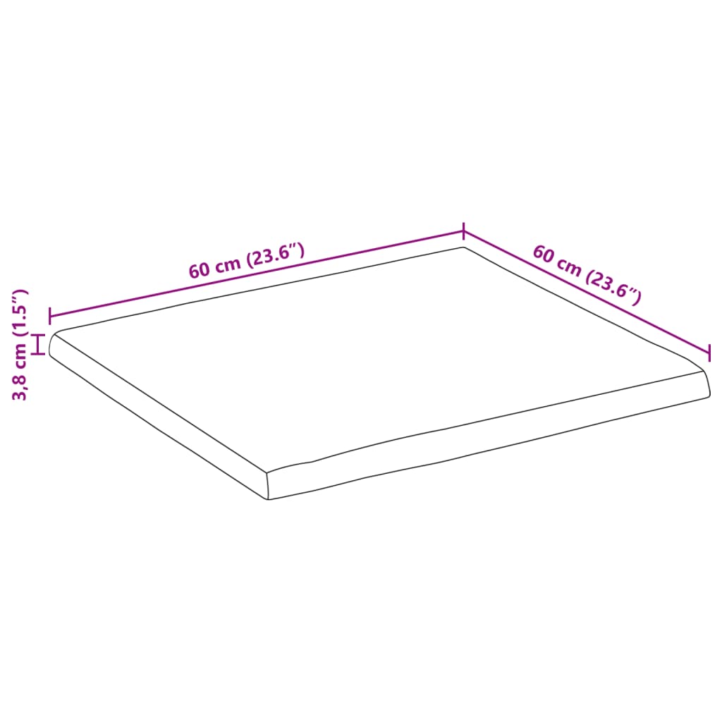 Tafelblad Met Natuurlijke Rand 60X60X3,8 Cm Massief Mangohout Mangohout (Naturel) 38 mm 60 x 60 cm