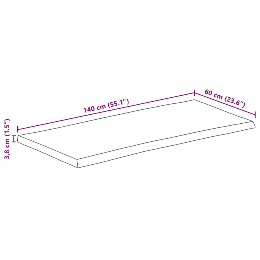 Tafelblad met natuurlijke rand 140x60x3,8 cm massief mangohout