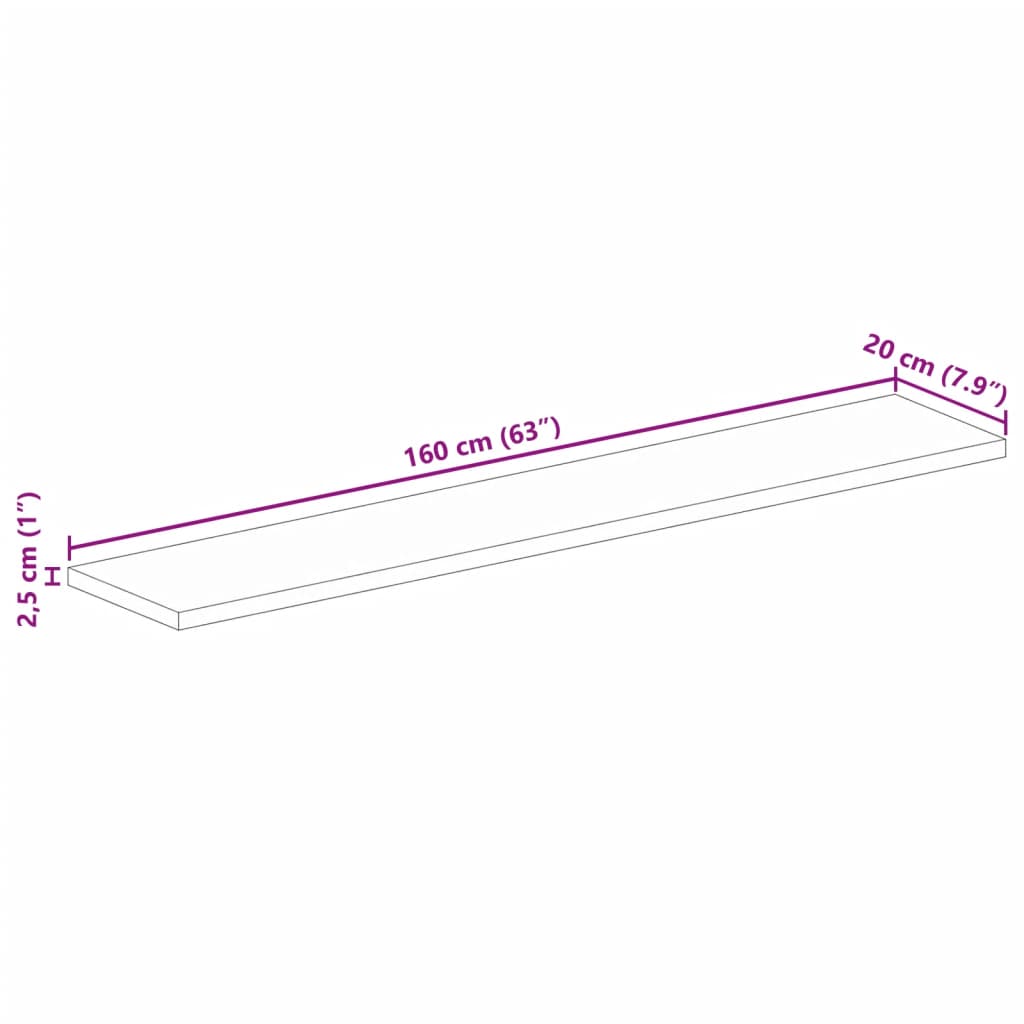 Tafelblad Rechthoekig 160X20X2,5 Cm Massief Acaciahout Acaciahout (Naturel) 25 mm 160 x 20 cm