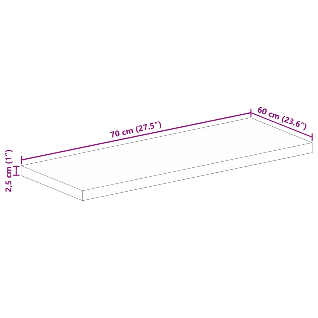 Tafelblad Rechthoekig 70X60X2,5 Cm Bruin 70 x 60 x 2.5 cm Massief acaciahout