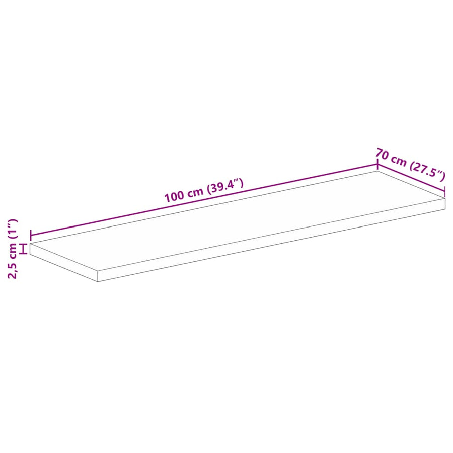 Tafelblad Rechthoekig 100X70X2,5 Cm Bruin 100 x 70 x 2.5 cm Massief acaciahout