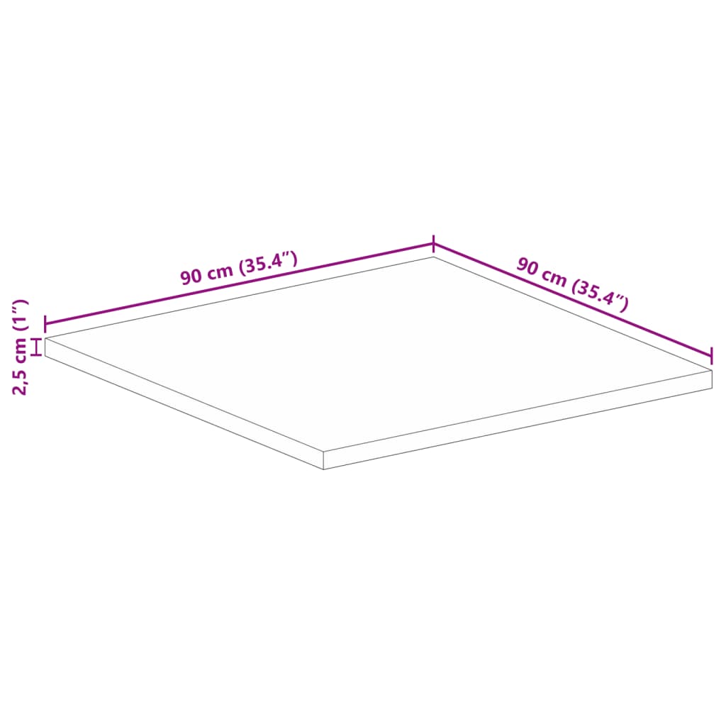 Tafelblad Vierkant 90X90X2,5 Cm Massief Acaciahout Acaciahout (Naturel) 25 mm