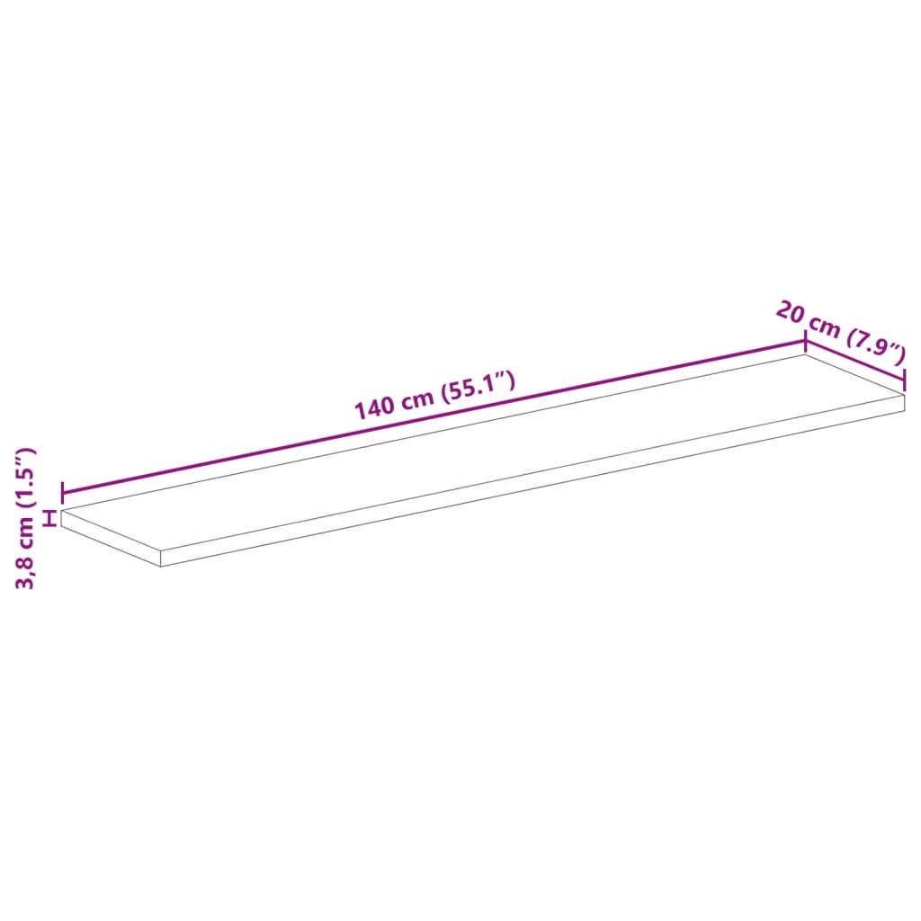 Tafelblad rechthoekig 140x20x3,8 cm massief acaciahout