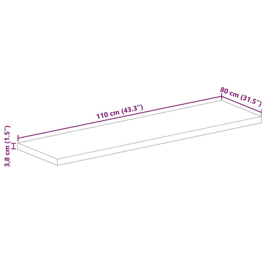 Tafelblad rechthoekig 110x80x3,8 cm massief acaciahout