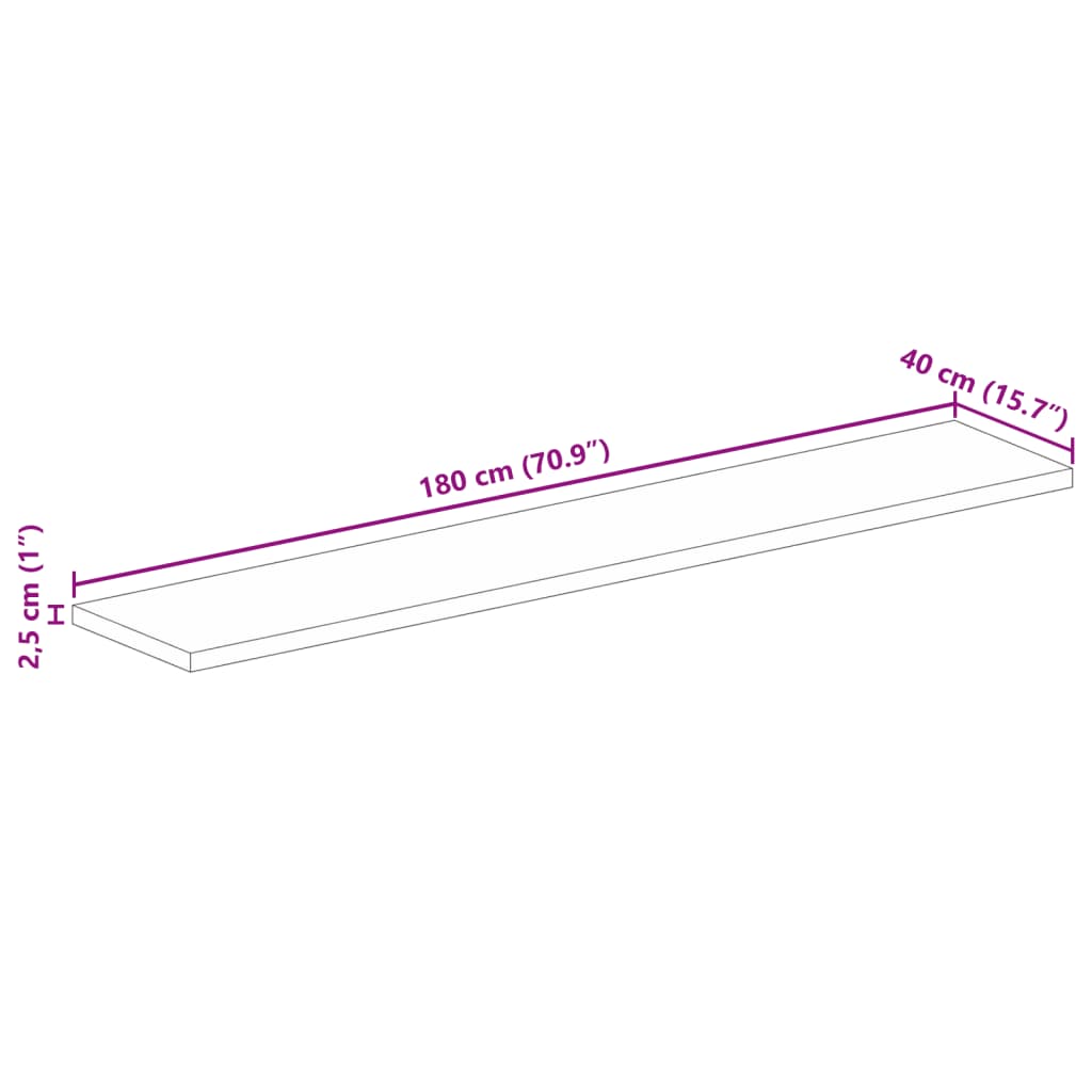 Tafelblad rechthoekig 180x40x2,5 cm massief gerecycled hout