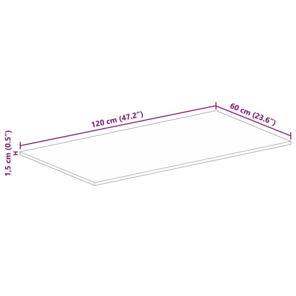 Tafelblad rechthoekig 120x60x1,5 cm massief gerecycled hout