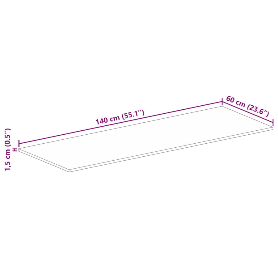 Tafelblad rechthoekig 140x60x1,5 cm massief gerecycled hout