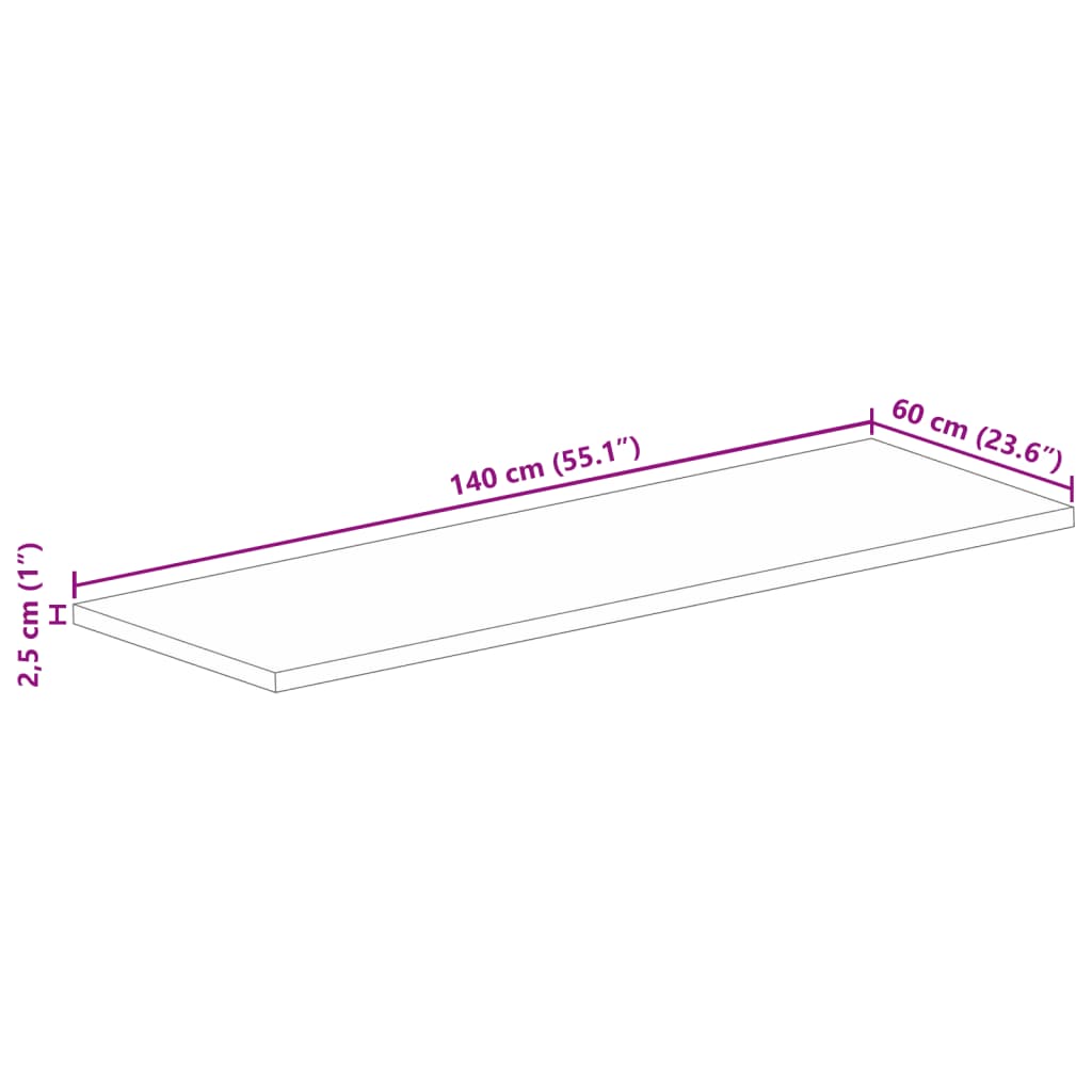 Tafelblad Rechthoekig 140X60X2,5 Cm Massief Gerecycled Hout Gerecycled Hout (Meerkleurig) 25 mm 140 x 60 cm