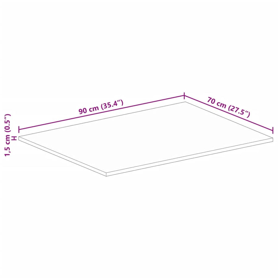 Tafelblad rechthoekig 90x70x1,5 cm massief gerecycled hout