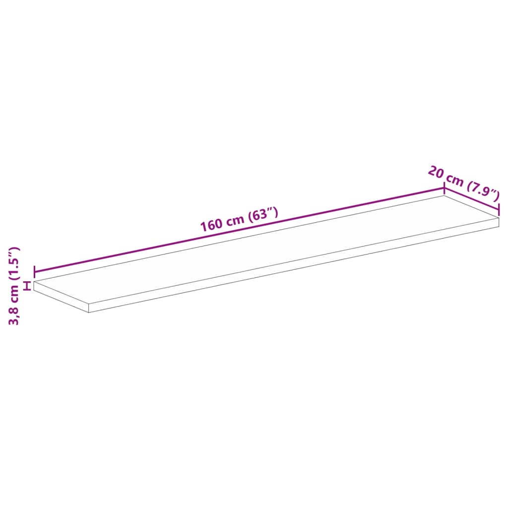 Tafelblad Rechthoekig 160X20X3,8 Cm Massief Gerecycled Hout Gerecycled Hout (Meerkleurig) 38 mm 160 x 20 cm