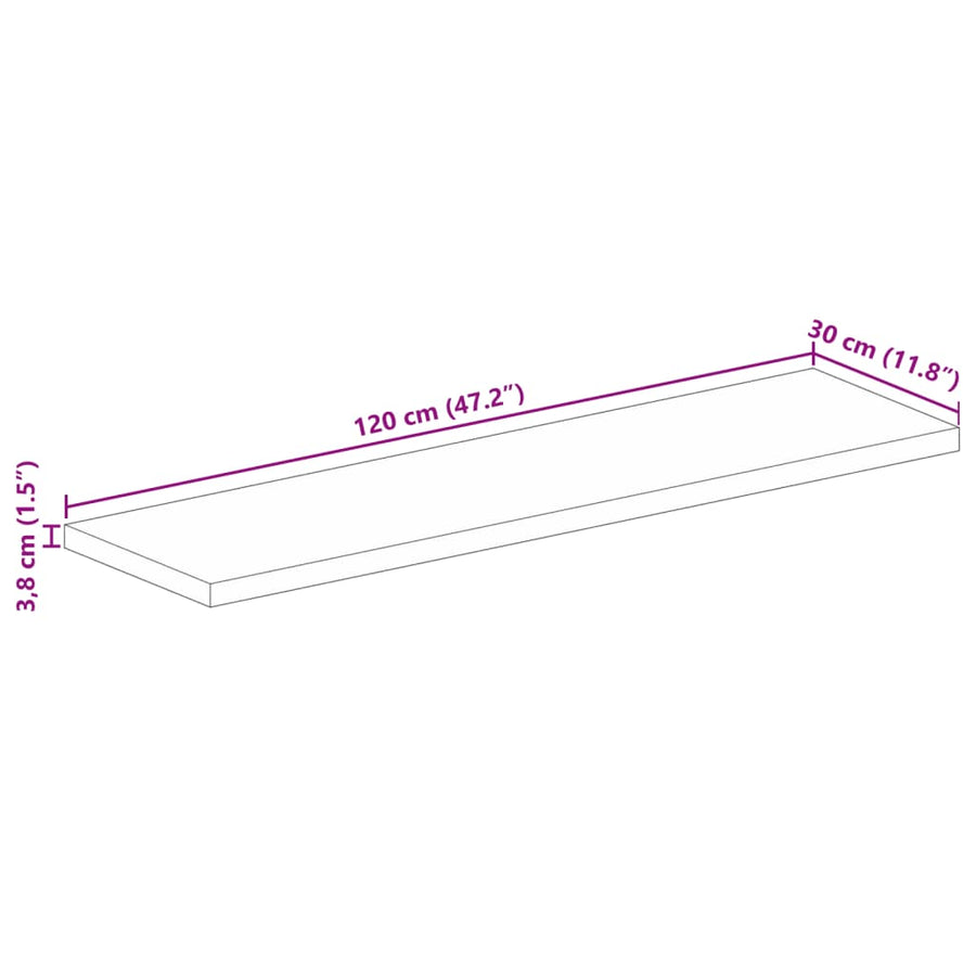 Tafelblad rechthoekig 120x30x3,8 cm massief gerecycled hout