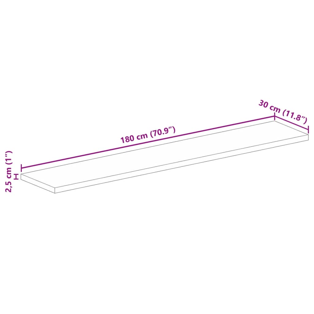 Tafelblad Rechthoekig 180X30X2,5 Cm Massief Gerecycled Hout Gerecycled Hout (Naturel) 25 mm