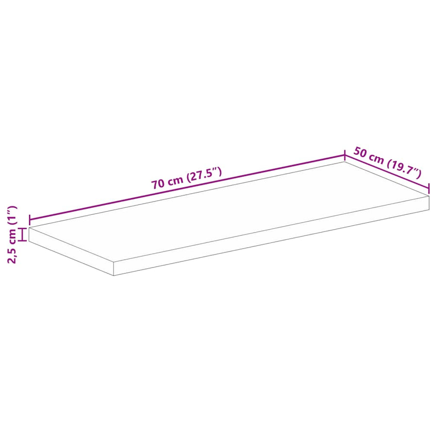 Tafelblad rechthoekig 70x50x2,5 cm massief ruw mangohout