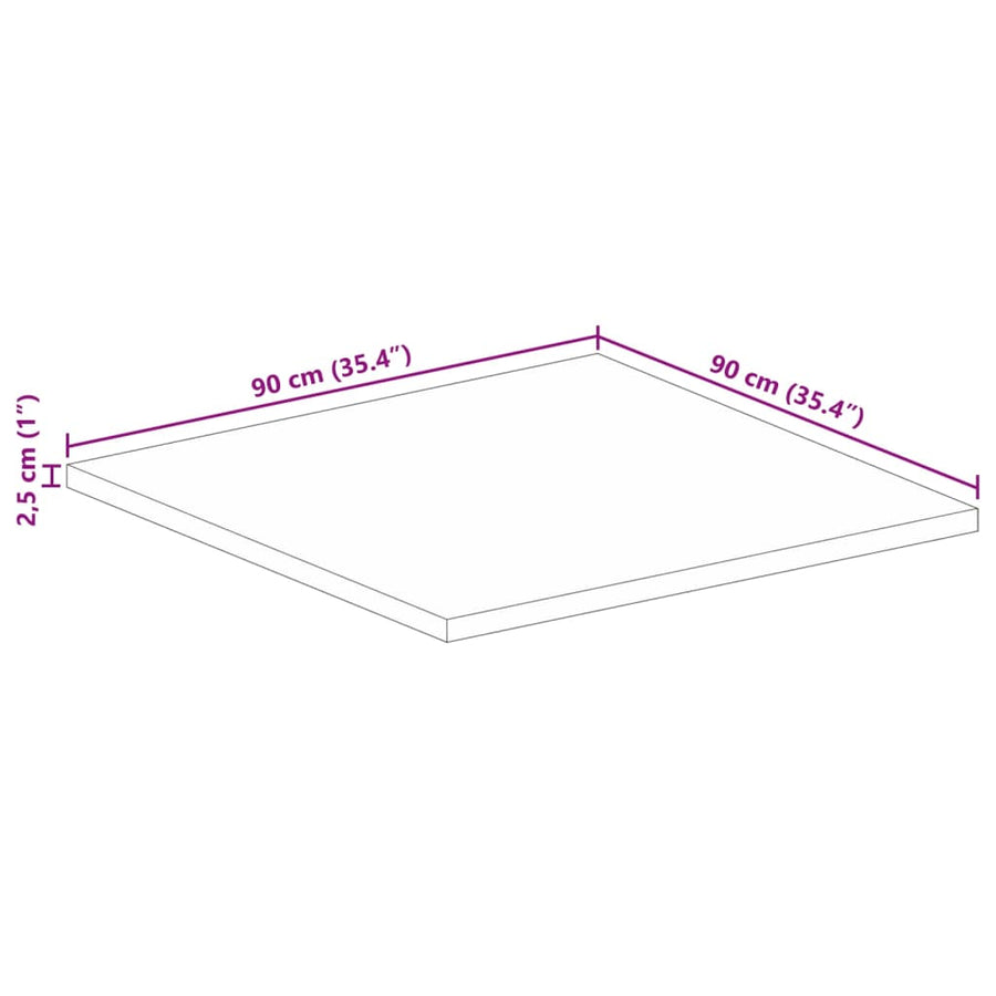 Tafelblad Vierkant 90X90X2,5 Cm Massief Ruw Mangohout Ruw Mangohout (Naturel) 25 mm 90 x 90 cm