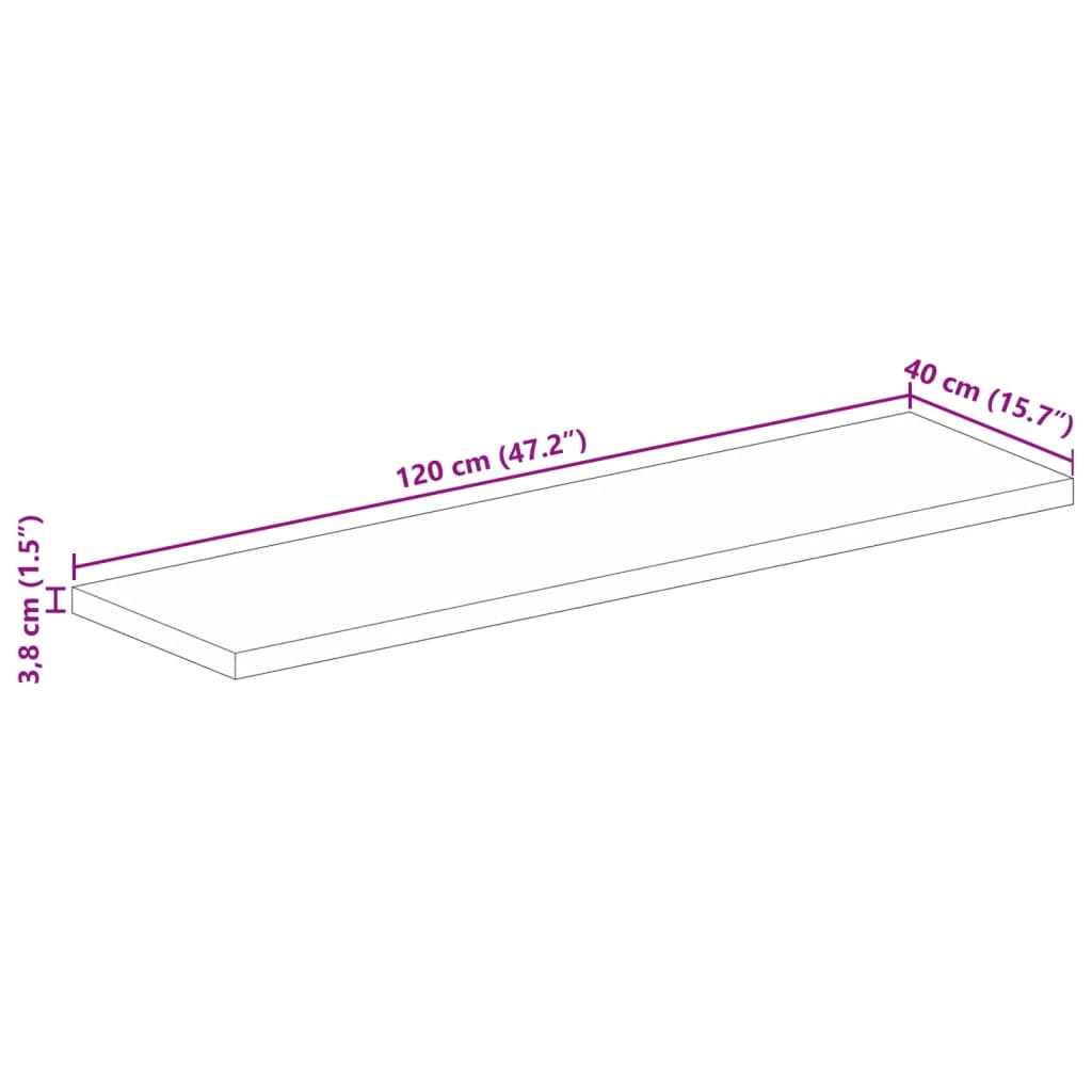 Tafelblad rechthoekig 120x40x3,8 cm massief ruw mangohout