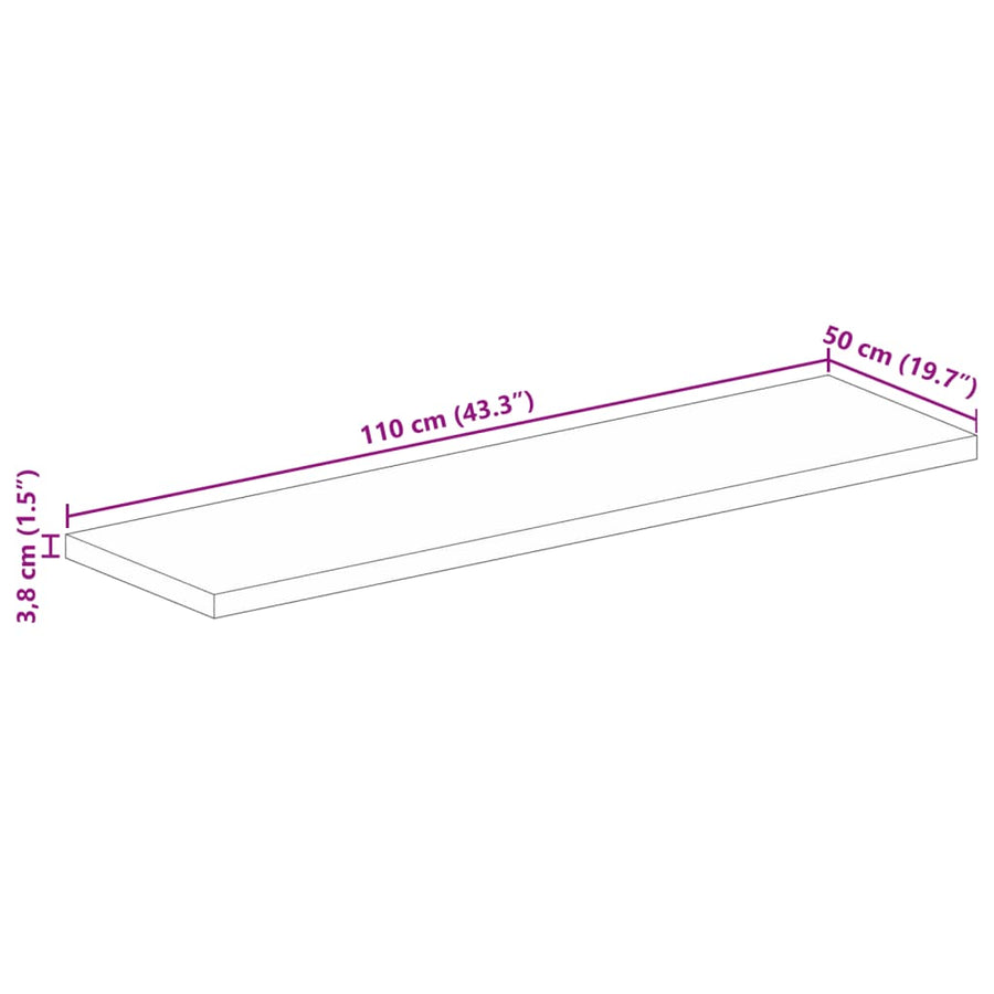 Tafelblad rechthoekig 110x50x3,8 cm massief ruw mangohout