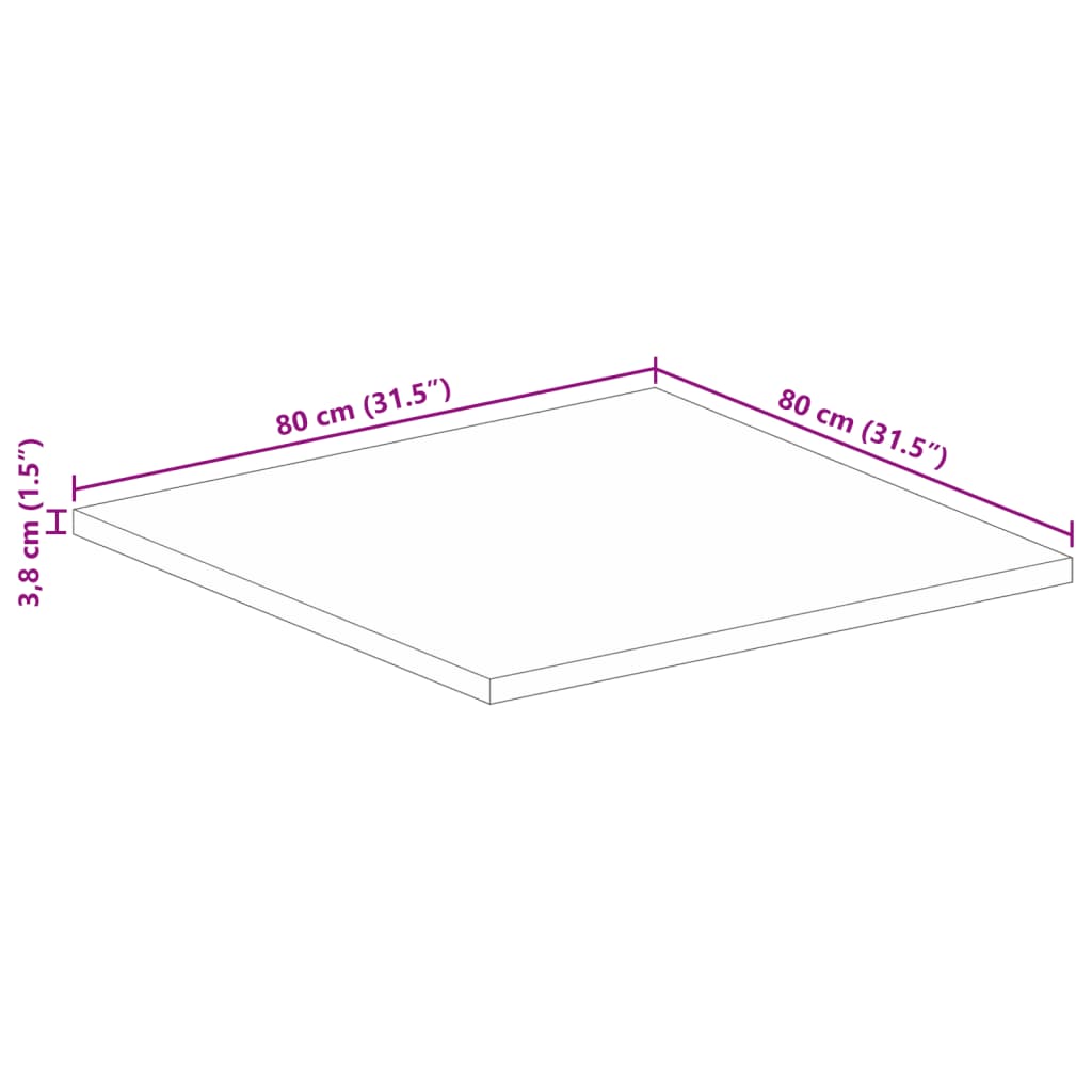 Tafelblad vierkant 80x80x3,8 cm massief ruw mangohout
