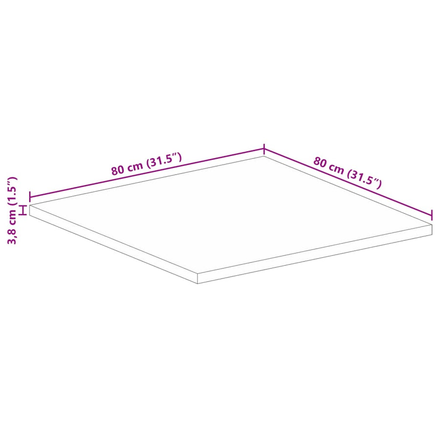 Tafelblad vierkant 80x80x3,8 cm massief ruw mangohout