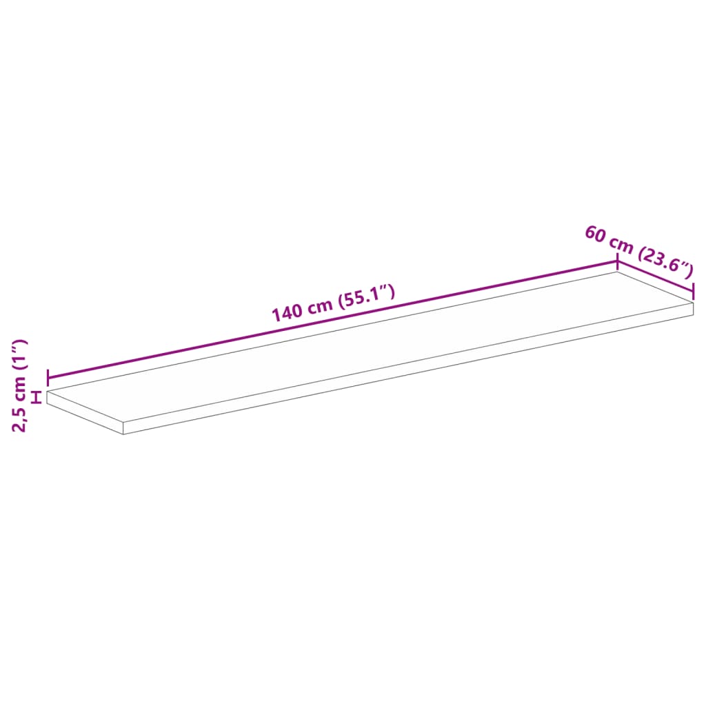 Tafelblad Rechthoekig 140X60X2,5 Cm Bruin 140 x 60 x 2.5 cm massief mangohout