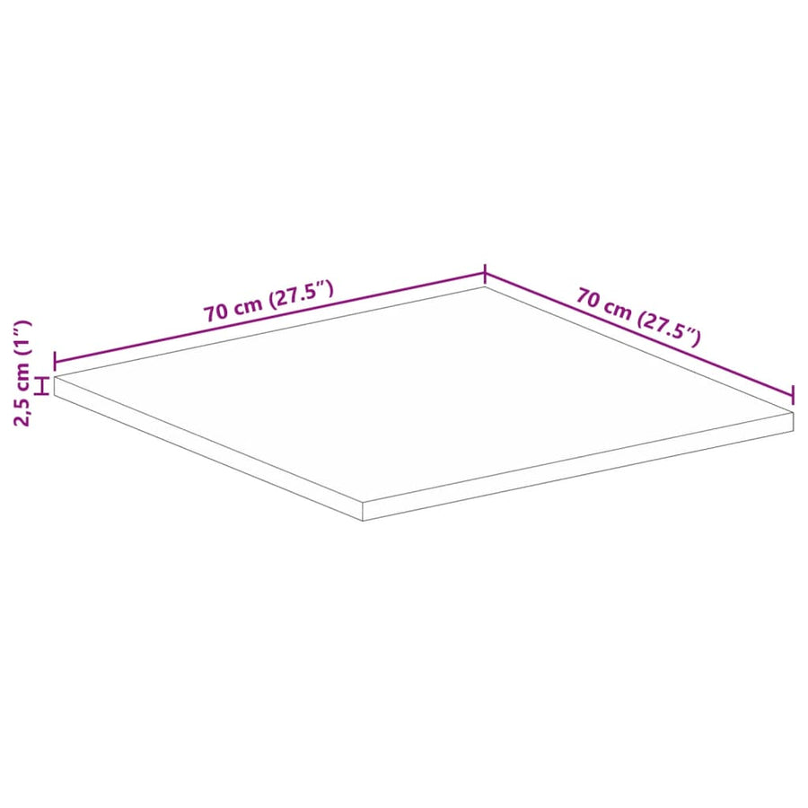 Tafelblad vierkant 70x70x2,5 cm massief mangohout