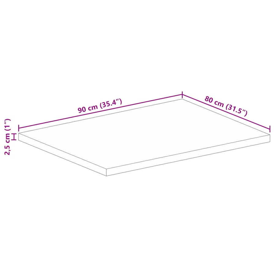 Tafelblad rechthoekig 90x80x2,5 cm massief mangohout