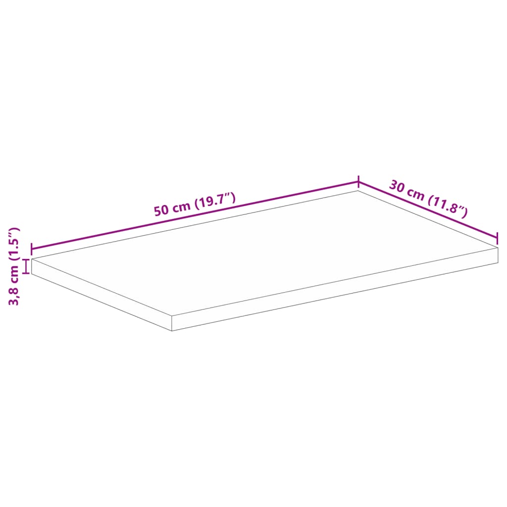 Tafelblad rechthoekig 50x30x3,8 cm massief mangohout