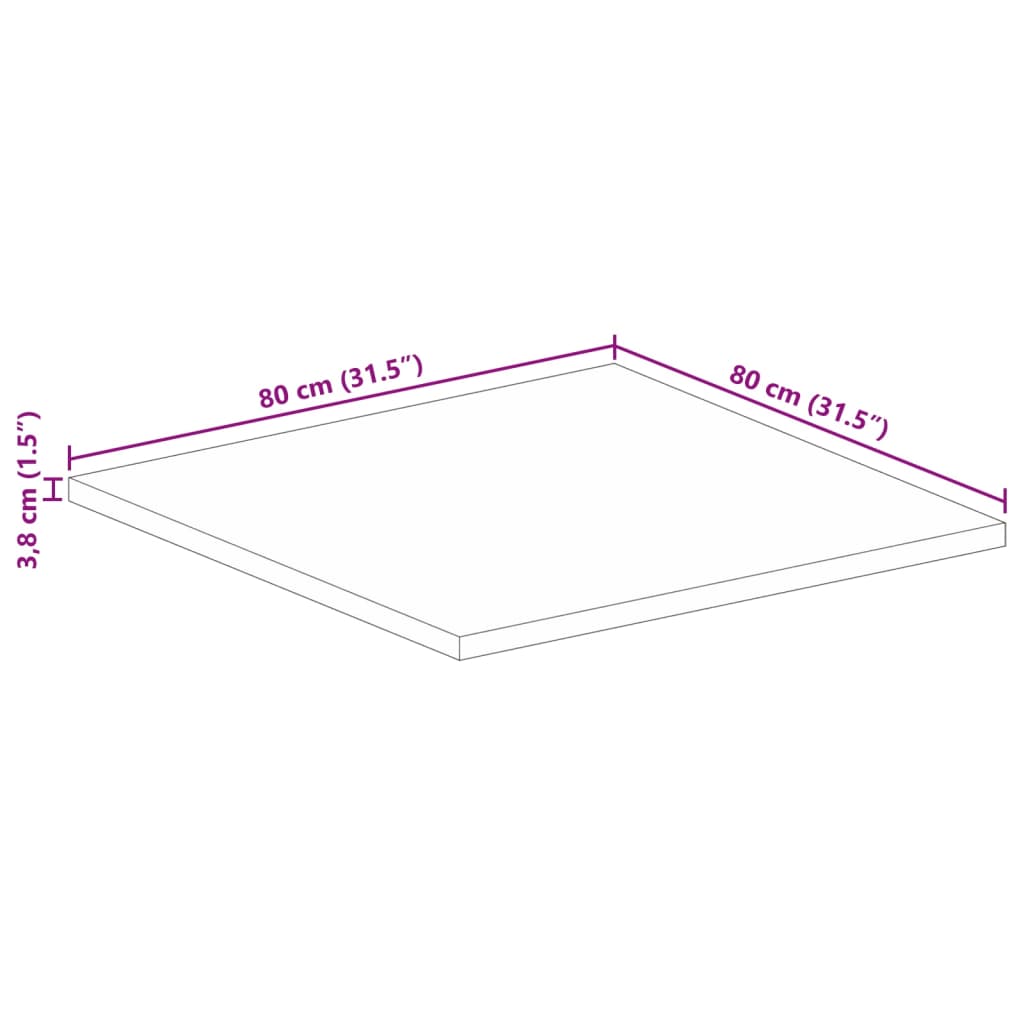 Tafelblad vierkant 80x80x3,8 cm massief mangohout