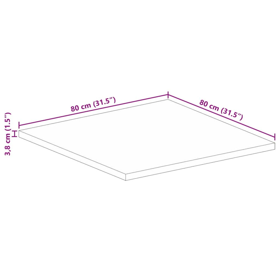 Tafelblad vierkant 80x80x3,8 cm massief mangohout