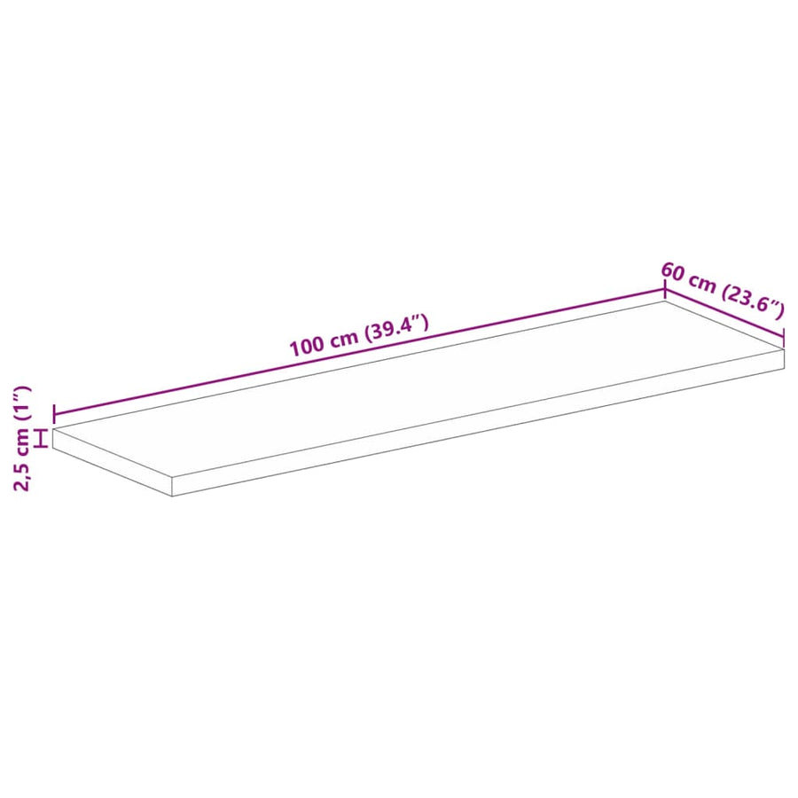 Tafelblad rechthoekig 100x60x2,5 cm massief mangohout