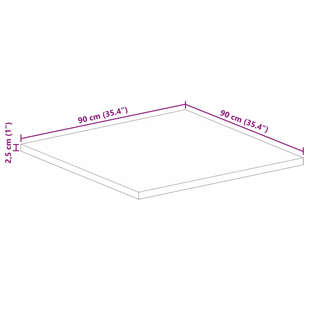 Tafelblad vierkant 90x90x2,5 cm massief mangohout