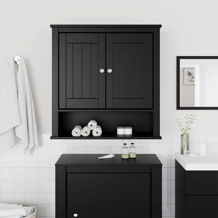 Badkamerkast Berg 69,5X27X71,5 Cm Massief Grenenhout Zwart 69.5 x 27 x 71.5 cm