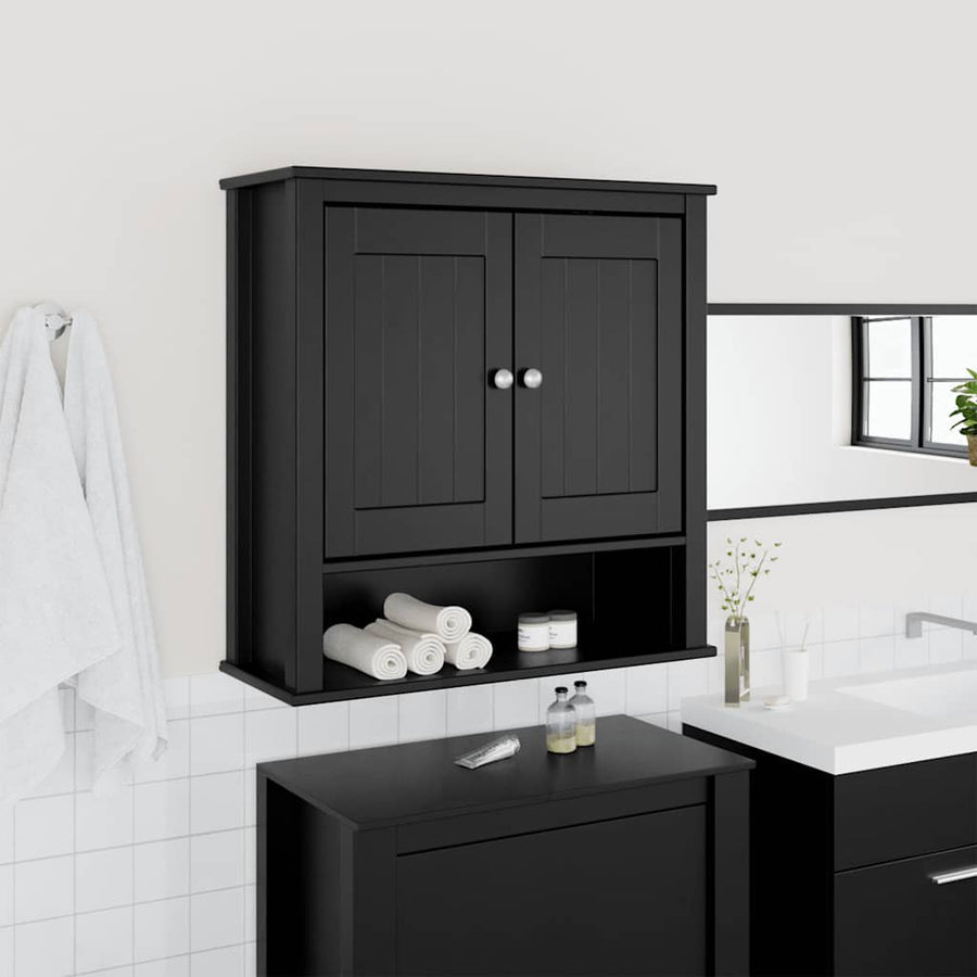 Badkamerkast Berg 69,5X27X71,5 Cm Massief Grenenhout Zwart 69.5 x 27 x 71.5 cm