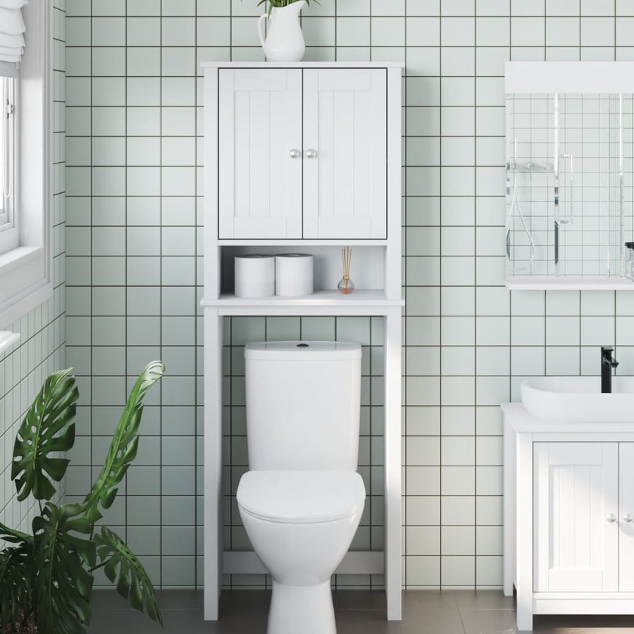 Toiletmeubel Berg 60X27X64,5 Cm Massief Hout 60 x 27 x 164.5 cm Wit