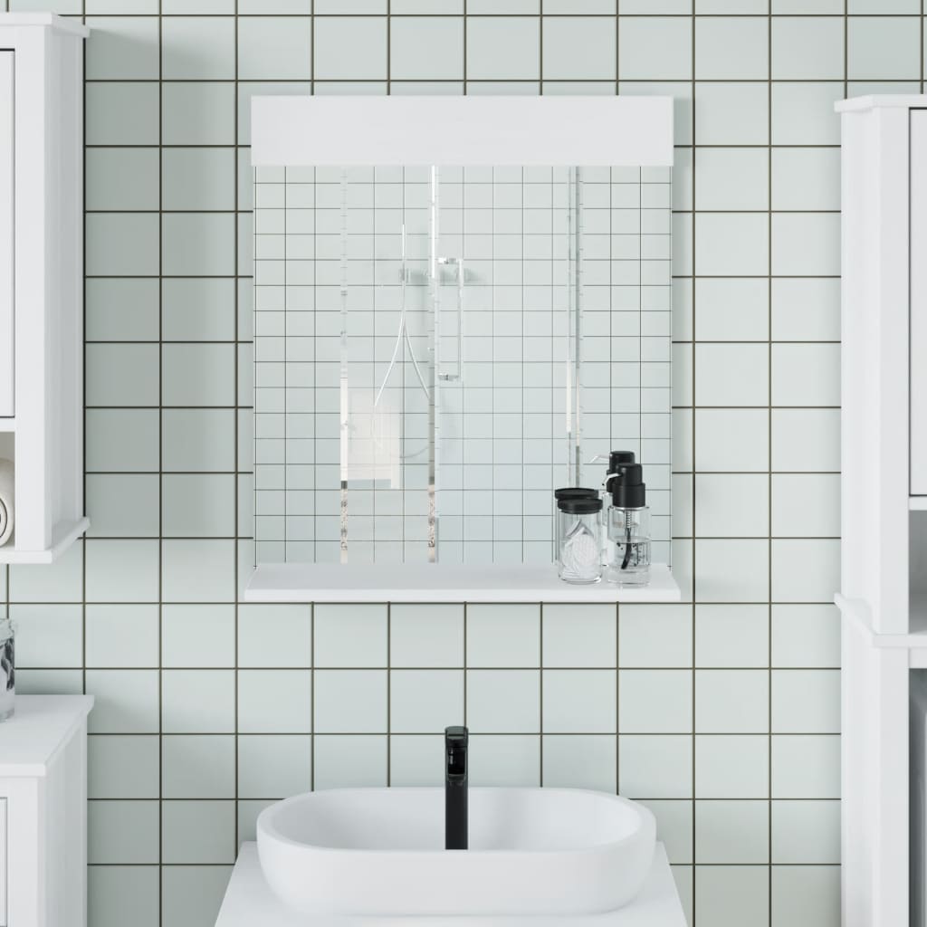 Badkamerspiegel Met Schap Berg 60X12X70 Cm Massief Hout Wit