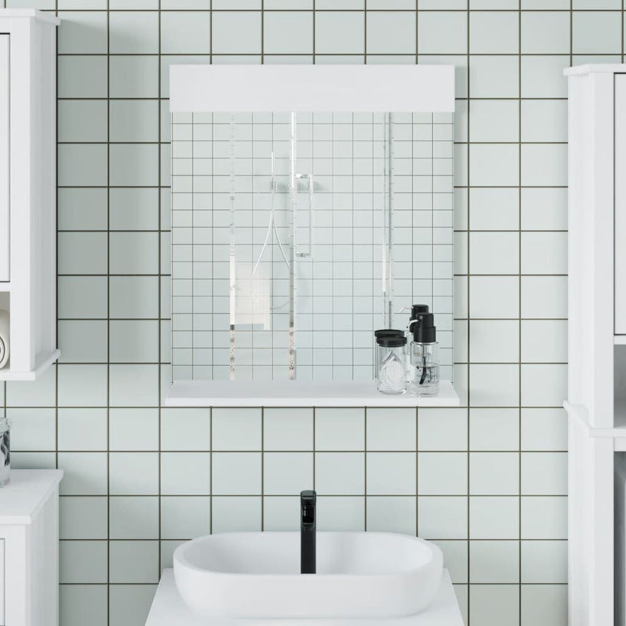 Badkamerspiegel Met Schap Berg 60X12X70 Cm Massief Hout Wit