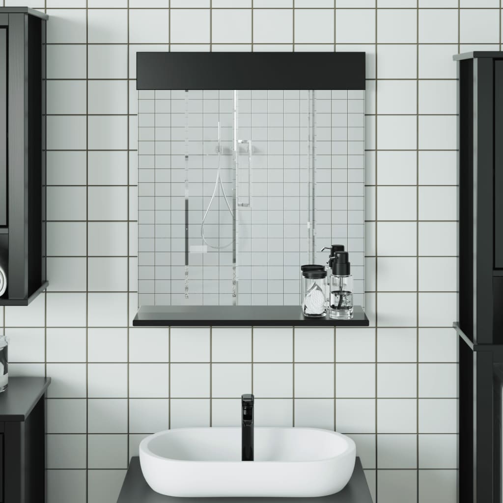 Badkamerspiegel Met Schap Berg 60X12X70 Cm Massief Hout Zwart