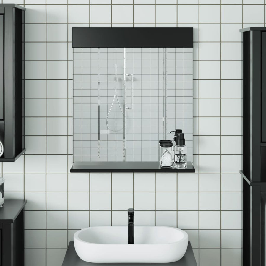 Badkamerspiegel Met Schap Berg 60X12X70 Cm Massief Hout Zwart