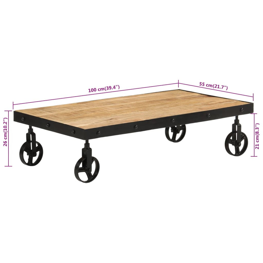 Salontafel met wieltjes 100x55x26 cm massief mangohout