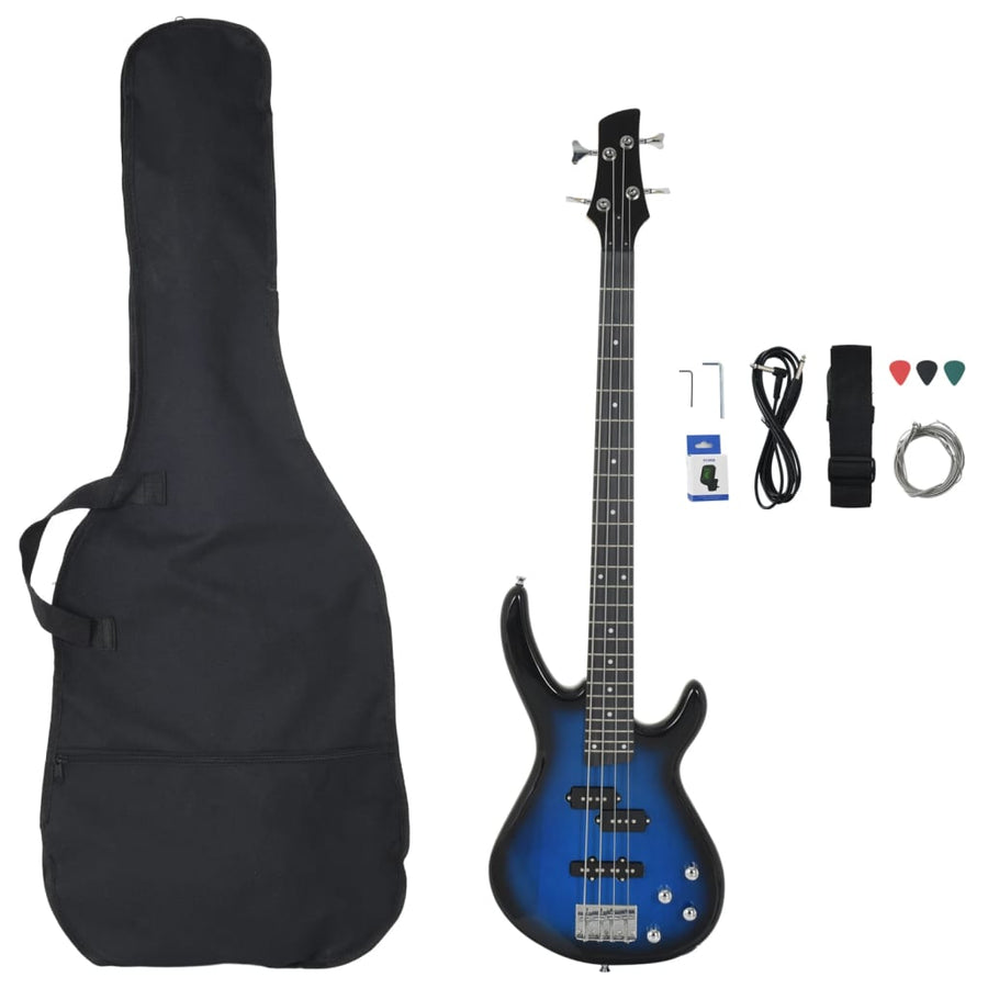 Basgitaar voor beginners elektrisch met tas 4/4 46" blauw zwart