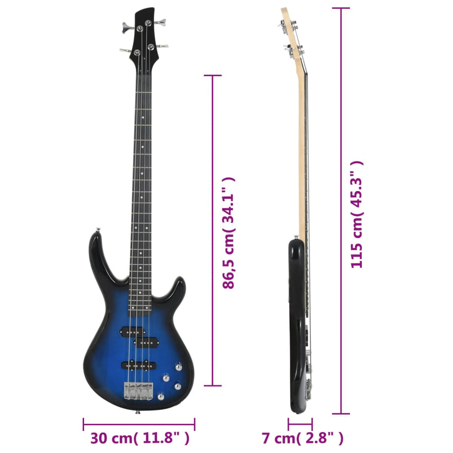 Basgitaar voor beginners elektrisch met tas 4/4 46" blauw zwart
