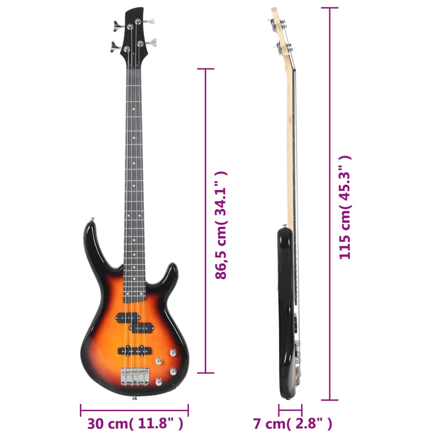 Basgitaar Voor Beginners Elektrisch Met Tas 4/4 46" Bruin en zwart