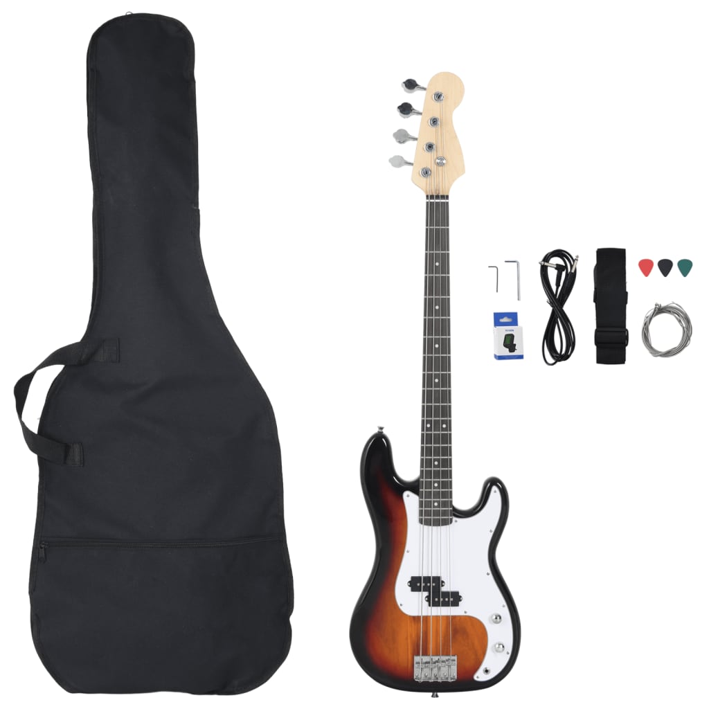 Basgitaar Voor Beginners Elektrisch Met Tas 4/4 46" Bruin en wit