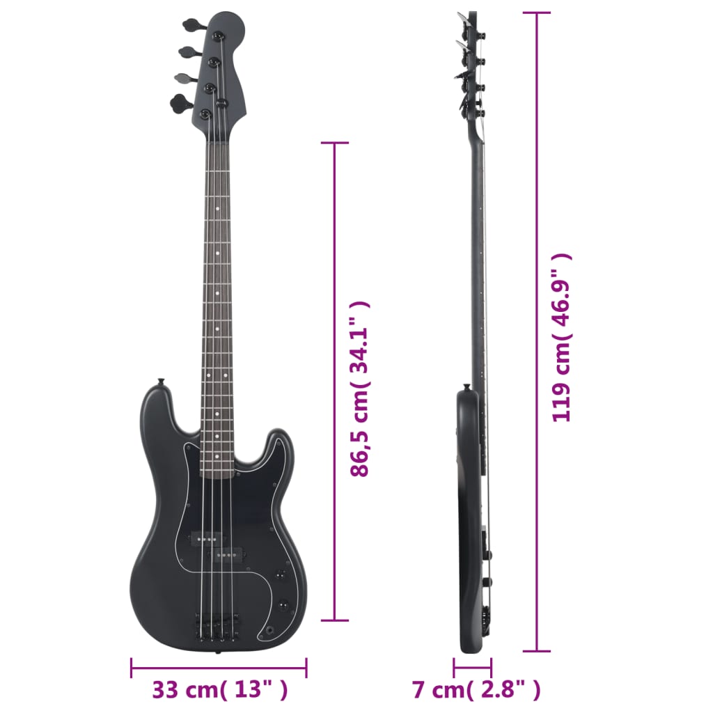 Basgitaar voor beginners elektrisch met tas 4/4 46" zwart