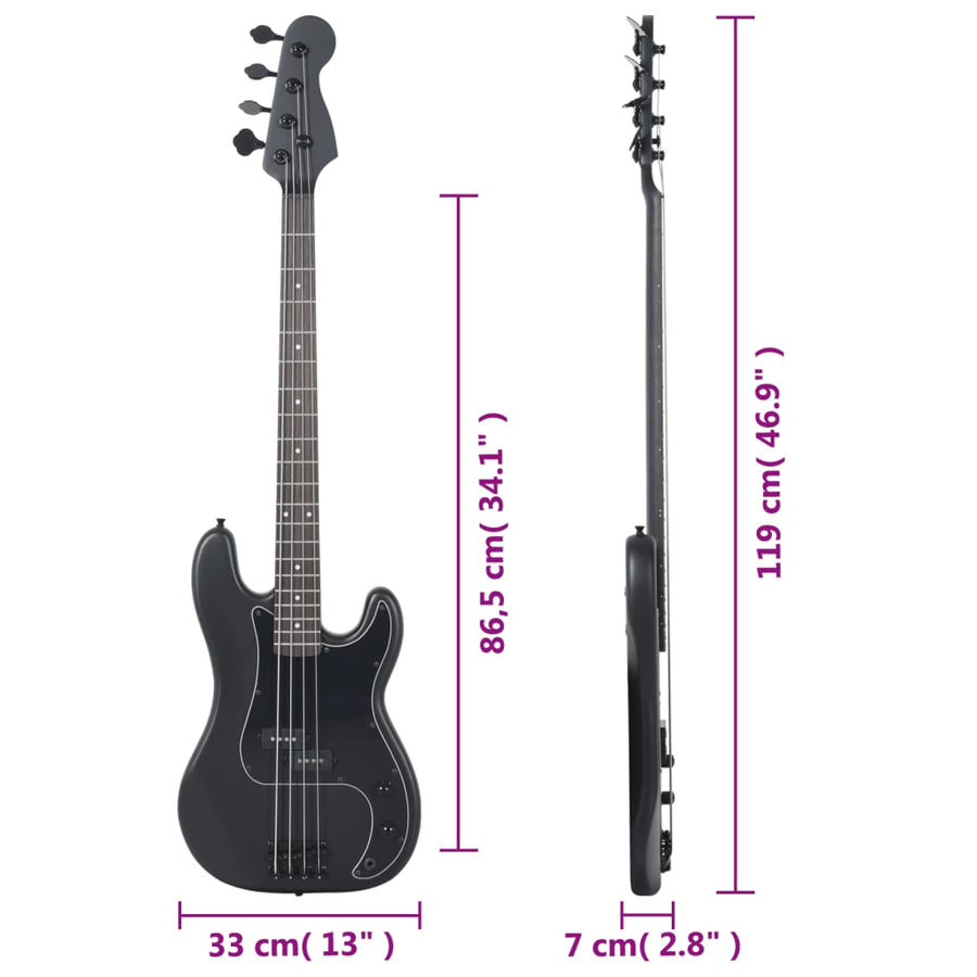 Basgitaar voor beginners elektrisch met tas 4/4 46" zwart