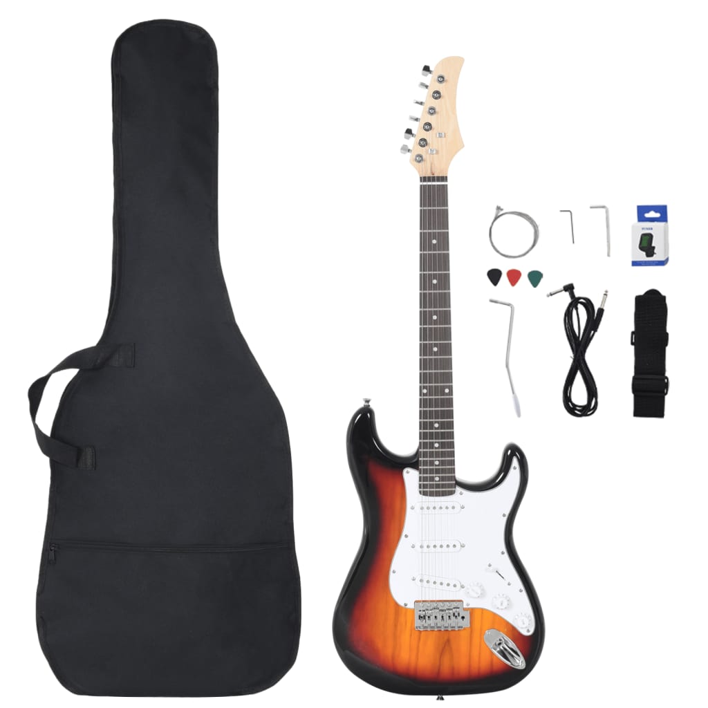 Gitaar Voor Beginners Elektrisch Met Tas 4/4 39" Bruin en wit
