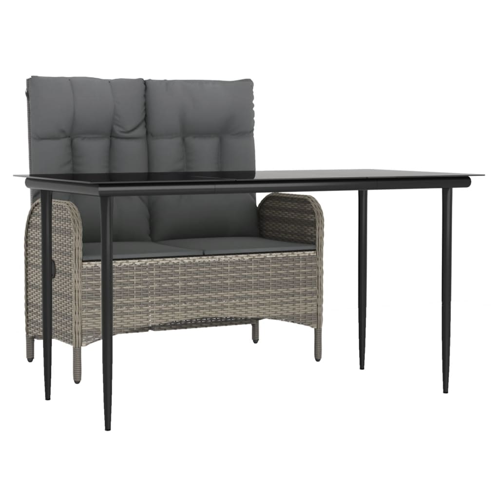2-Delige Tuinset Met Kussens Poly Rattan Grijs 140 cm tafellengte Bank + Tafel