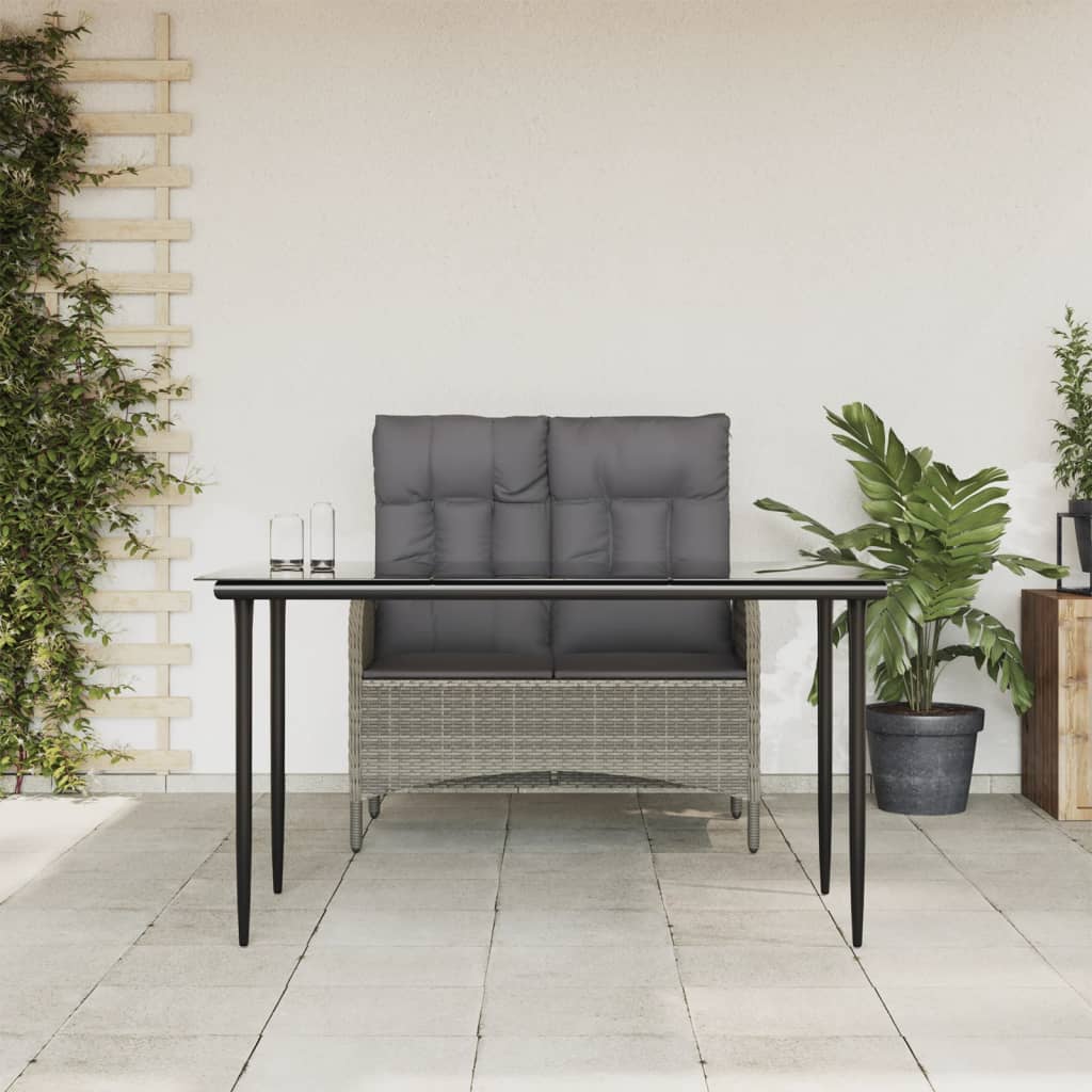 2-Delige Tuinset Met Kussens Poly Rattan Grijs 140 cm tafellengte Bank + Tafel