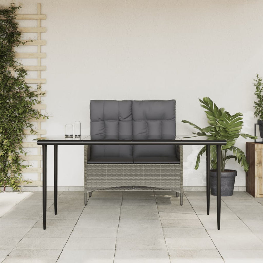 2-Delige Tuinset Met Kussens Poly Rattan Grijs 160 cm tafellengte Bank + Tafel