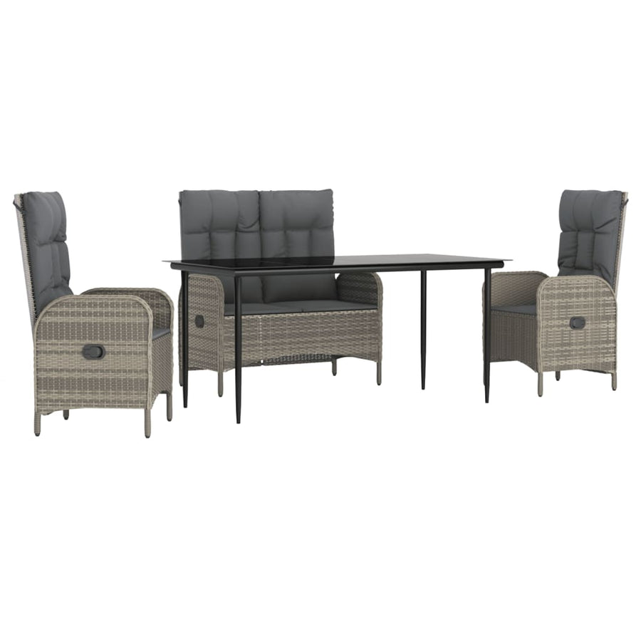 4-Delige Tuinset Met Kussens Poly Rattan Grijs 160 cm tafellengte Bank + 2x stoel + Tafel